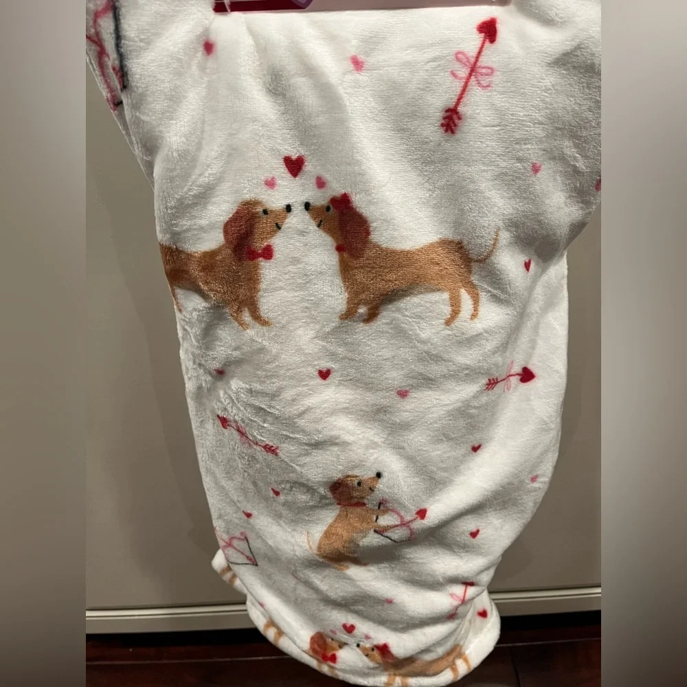 Valentines Plush Throw Blanket Dog dachshund Print